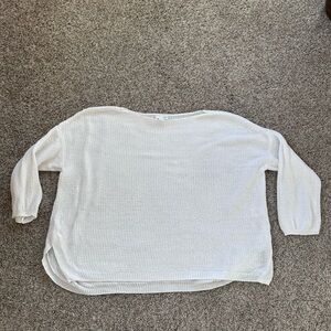 J. Jill Linen Blend Open Knit Boat Neck 3/4 Sleeve Split Hem Short Sweater. L